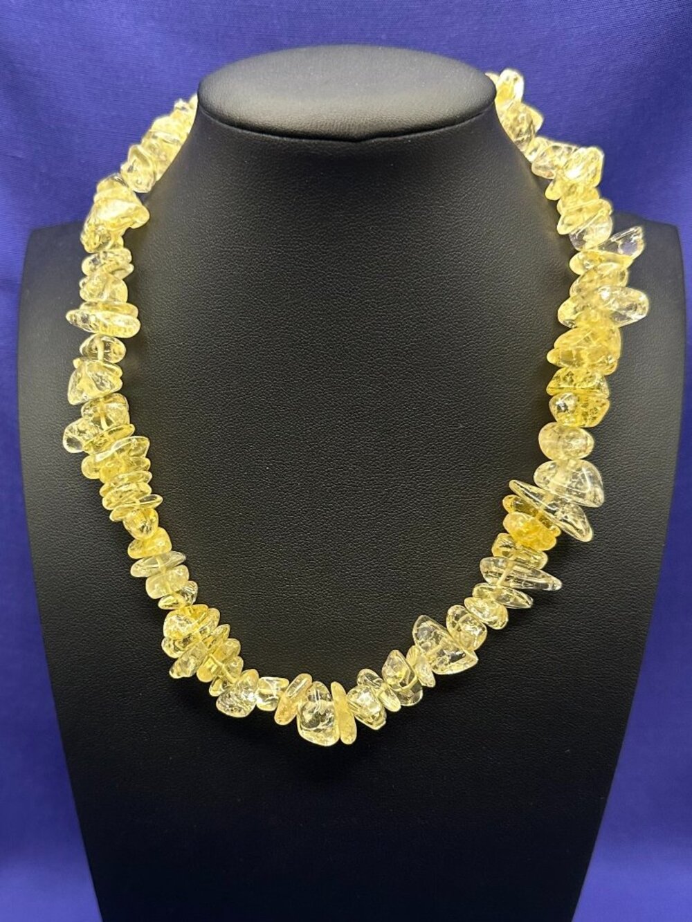 Yellow Citrine Gemstone Tumbled Chip Necklace. Sterling Clasp